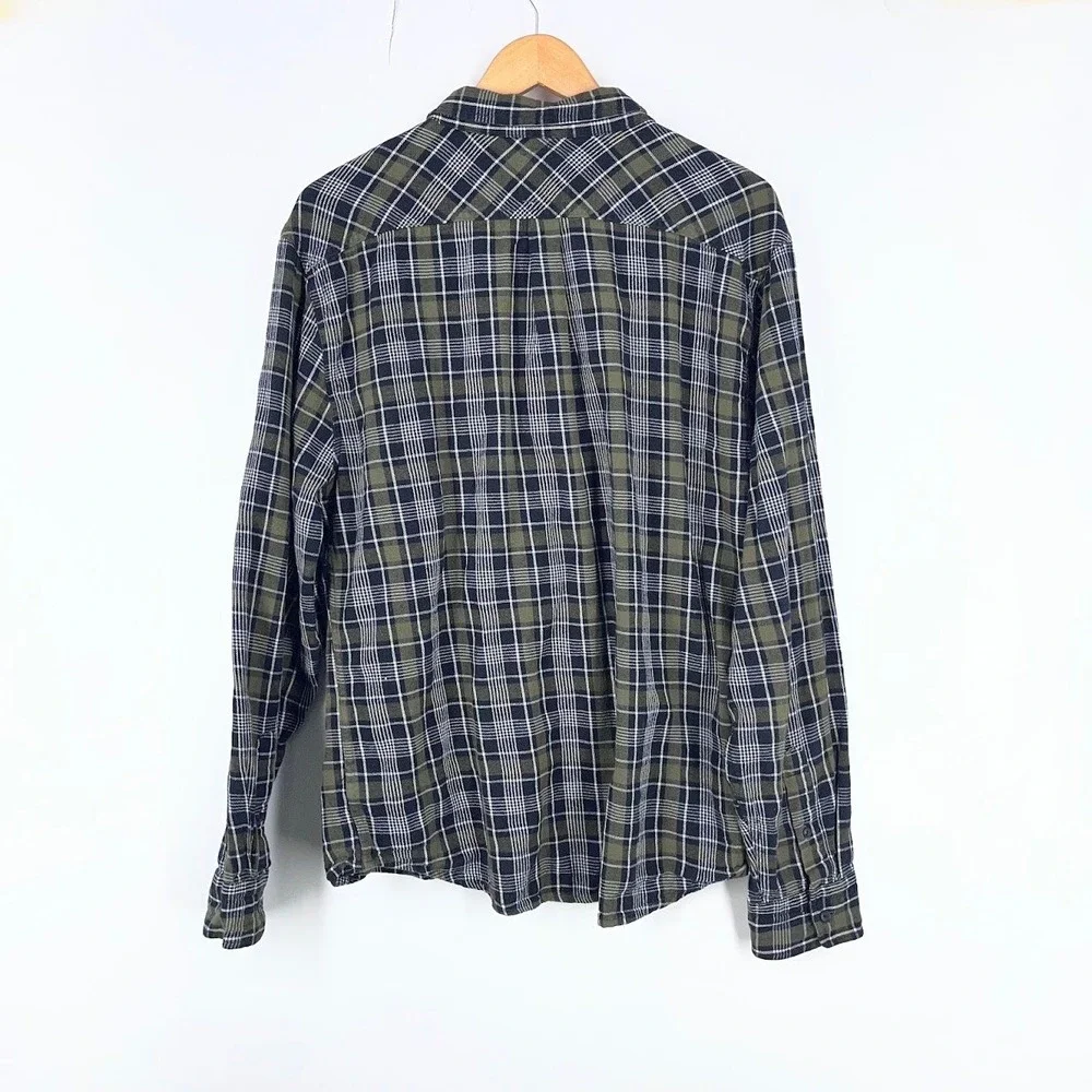 Levis Mens XL Plaid Button Down Shirt Olive Green Black Cotton 3LYLW9702